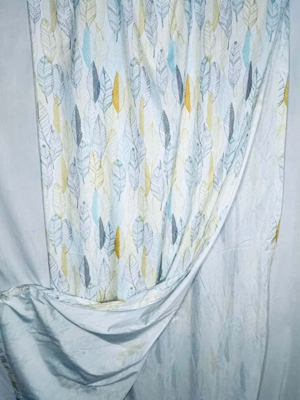Feather Print Shower Curtain in Yellow, Teal & Gray
